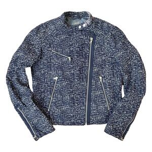 Gap Cotton Moto Style Jacket, Blue Print, Silver Hardware, Size Small